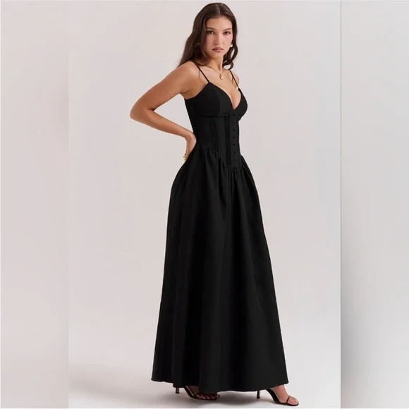HOUSE OF CB ´Lova´ Black Corset‎ Maxi Ball Gown Dress sz M NWOT Women